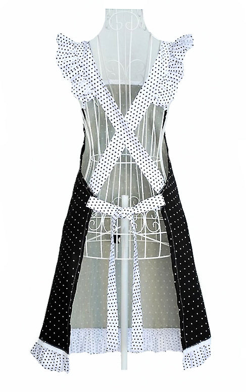 Hyzrz Princess Frill Lace Polka Dot Kitchen Cooking Aprons for Women with Pockets Cross BacK